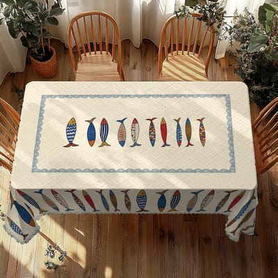 1 stuk Blauw Vissen Tafelkleed, Oceaan-thema Huisdecoratie, Zomer Decoratie, Cadeau voor Visliefhebbers, Polyester 100x145cm