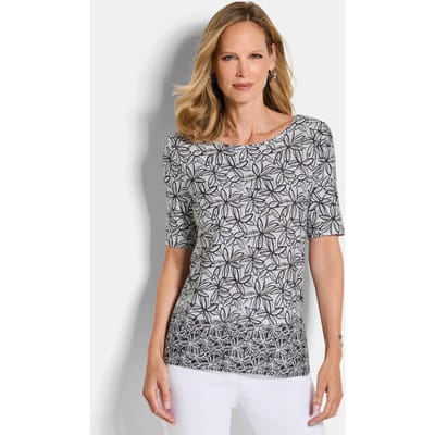 Jersey shirt met bloemenprint - wit / zwart / gedess. - Gr. 21 van Goldner Fashion