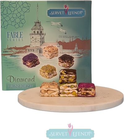 Servet Efendi-Fable Series Diamond Collection-Turkish Delight-Pistachio-Oreo-Hazelnut-Almond-Baklava Dilim Lokum 280gr