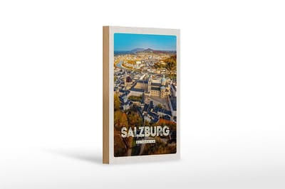 Holzschild Reise 12x18 cm Salzburg Österreich Schloss Altstadt