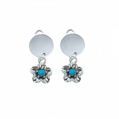 Clip oorbellen- Turquoise- bloem- zilverkleur- geen gaatje- Charme Bijoux