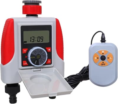 Tuin Bewatering Set - Automatische Kraan - Efficiënt Besproeien - Dubbele Uitgangen - 3/4" of 1" - Grijs