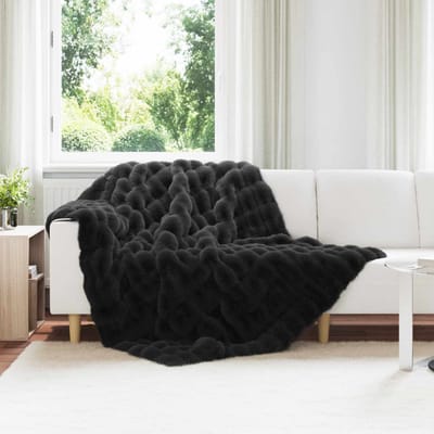 vidaXL - Antislip - deken - van - imitatie - konijnenbont - Olite - Zwart - Polyester
