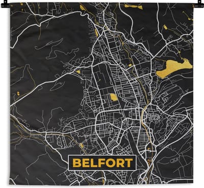 Wandkleed - Wanddoek - Plattegrond - Belfort - Kaart - Frankrijk - Stadskaart - 180x180 cm - Wandtapijt