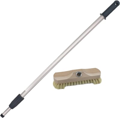 Sorex Houten schrobborstel - schrobber - Luiwagen - inclusief metalen telescoopsteel - zilver - 200 cm