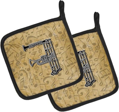 Pannenlappen Set - Keuken Textiel - Veilig Koken - Muziek Alfabet Design - 19 x 19 cm - Veelkleurig