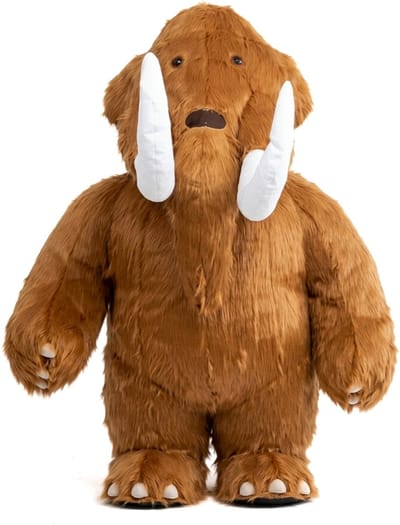 KIMU® Groot Opblaas Kostuum Mammoet Bruin - 2 Meter Opblaasbaar Pak - Mega Olifantenpak Mascotte Opblaaspak - Super Opblaasbare Olifant Age Ice Festival