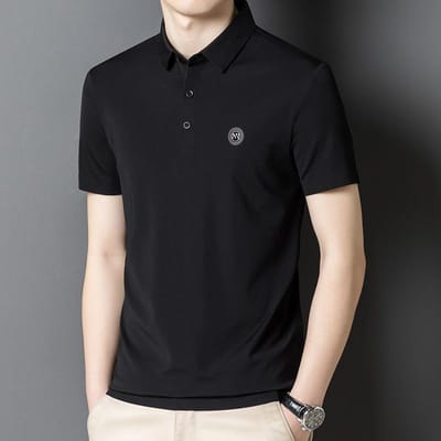 T-shirt à manches courtes à revers pour hommes, polyvalent, sans coutures, été, nouveau style fin et soyeux pour hommes XXXXL black