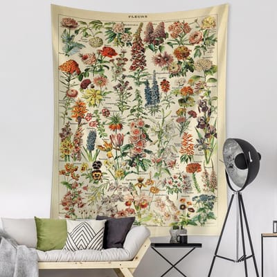 Bloem- en plantenidentificatiediagram Wandtapijt Wandhanger Retro Abstracte Minimalistische Kunst Boheemse Esthetiek Kamer Woondecoratie 95x70CM beige
