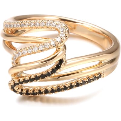 Bague torsadée en or rose pour femme, sertie de zircons naturels noirs et blancs, style ethnique, bijou de mariage. 11 beige