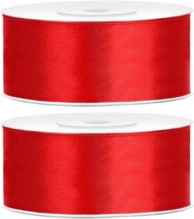 Partydeco Cadeaulint - 2x - rood - 2,5 cm x 25 meter - satijn - sierlint - inpakken - decoratie