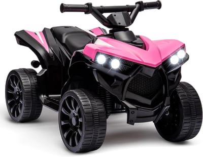 HOERFURIY-Elektrische kinderauto-Elektrische quad voor kinderen, elektrische auto voor kinderen met ledverlichting en muziek, 1,5-3 km/u, claxon, ATV voor kinderen vanaf 3 jaar, roze