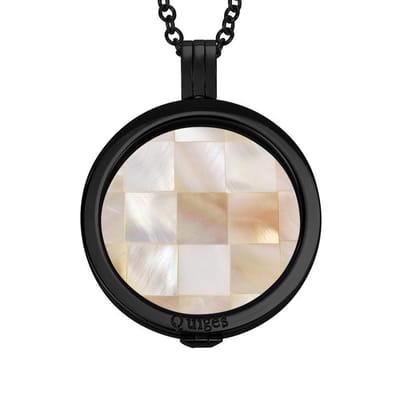Quiges - Munthouder met Ketting en Munt 33mm Schelp Blokjes Perzikkleur - RVS Zwart - ERHS1020