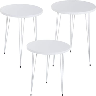 Bijzettafels Set - Houten Tafels - Woonkamer Decoratie - Combinatie Materialen - 38x53 cm - Wit Eiken