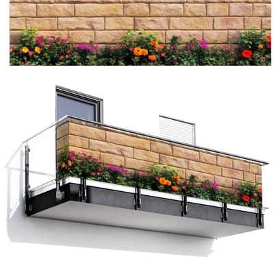 Balkonscherm 500x120 cm - Balkonposter Bloemen - Bakstenen - Kleurrijk - Balkon scherm decoratie - Balkonschermen - Balkondoek zonnescherm