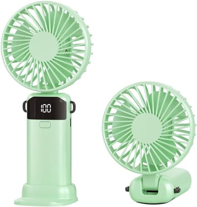 Ventilator - Handventilator - Mini ventilator - Handventilator oplaadbaar - Draagbare handventilator - Met USB-oplaadbare - 5 snelheden - Op batterijen werkende - Met LED-display en voet - Voor thuis - Kantoor - School - Reizen en buiten - Groente