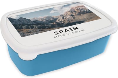 Broodtrommel Blauw - Lunchbox - Brooddoos - Spanje - Bergen - Zomer - 18x12x6 cm - Kinderen - Jongen