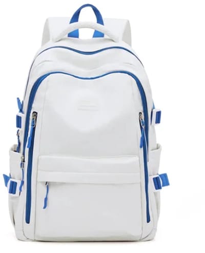 Schoolrugzak 20L – Waterafstotend Nylon – 15.6 inch Laptopvak – Lichtgewicht & Duurzaam – Blauw/Wit