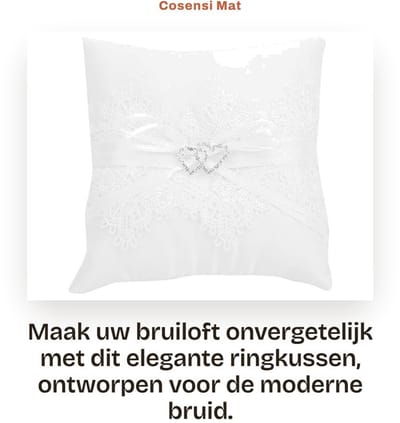 Dailygoods- Kussen Ivoor Satijn - Ringkussen - Bruiloft - Bloem Kussen - Strik - Parel Decoratie