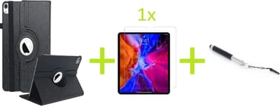 Geschikt voor Apple iPad Air 4 (2020) 10.9 inch Multi Stand Case - 360 Draaibaar Tablet hoesje - Tablethoes - Zwart + 1x Screenprotector +  Stylus