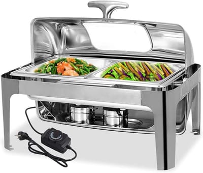 Voedselwarmer Chafing Dish - Buffetwarmer Serveerschaal - Feesten Buffet - 9 Liter Capaciteit - 64x43x45 cm - Zilver