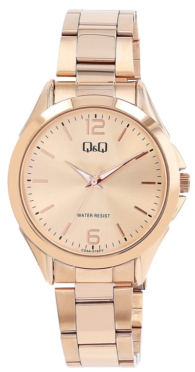 Q&Q C04A-016PY - Horloge - Polshorloge - Analoog - Dames - Vrouwen - Stalen band - Rond - Metaal - Cijfers - Strepen - Rosékleurig