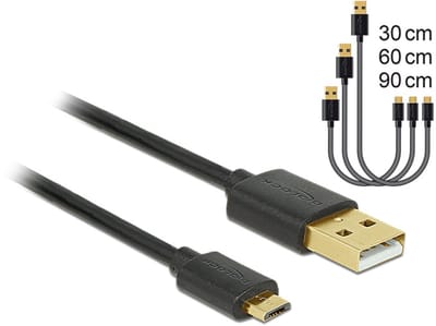 Delock Data and Fast Charging Cable USB 2.0 Type-A male > USB 2.0 Type Micro-B male 3 pieces set black