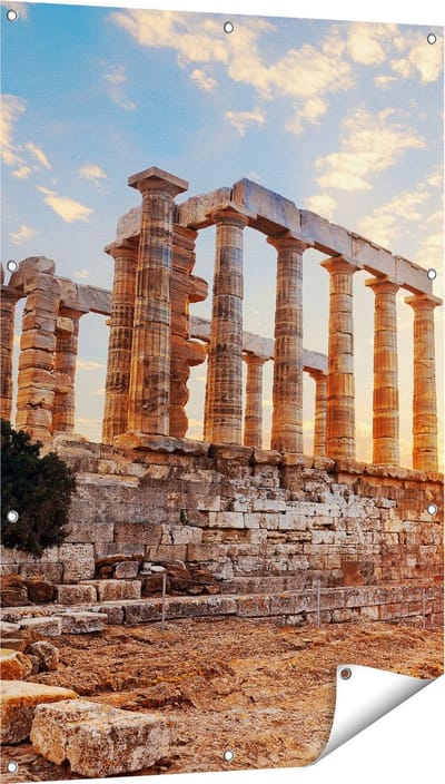 Gards Tuinposter Tempel van Poseidon in Athene, Griekenland - 80x120 cm - Tuindoek - Tuindecoratie - Wanddecoratie buiten - Tuinschilderij