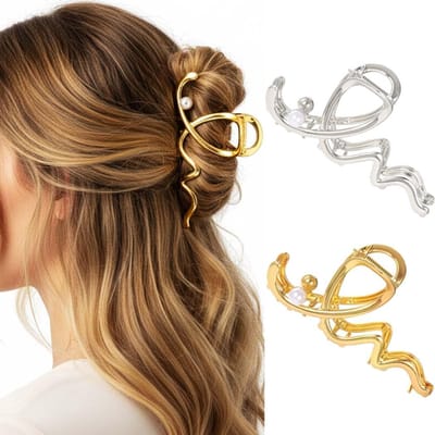Set van 2 Grote Gouden Metalen Haarclips met Parelaccent - Stevige Anti-slip Klem voor Dik Haar