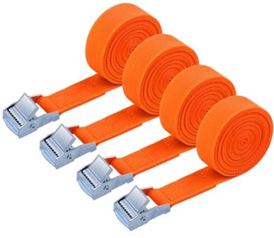 URAQT Spanriem bevestigingsriem, 4 x 150 kg, 2 meter ratelspanband, breedte 20 mm sjorband, verstelbare bevestigingsriemen met klemslot voor transport, vracht, bagage, camping (oranje kleur oranje