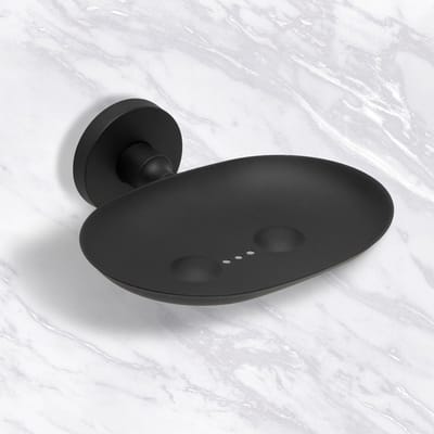 Zeepbakje Metaal - Zeephouder Plakbaar - Badkamer Organisatie - Zonder Boren Bevestigen - 13cm Rond - Zwart