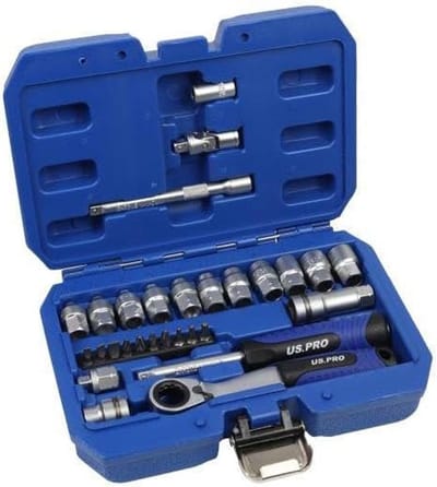 29-delige Go-Thru Doorsleutel Set Met Ratel en Metrische Dopsleutels