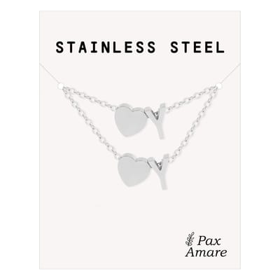 Initiaal Ketting & Armband set met Letter Y Zilverkleurig - Stainless Steel - Met letter & Hartje! - Naam Ketting Cadeau - Sieraden Set op Kaartje - Pax Amare