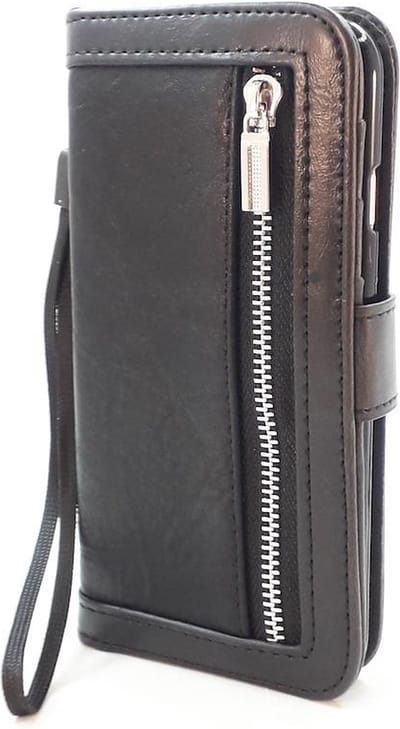 HEM Zwart Wallet Hoesje Geschikt Voor Samsung Galaxy S22 Ultra – Luxe Bookcase Met Aparte Pasjesflip En Rits Voor Kleingeld – Telefoonhoesje