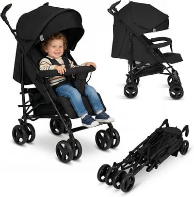 Lichtgewicht Kinderwagen - Reisbuggy Compact - Onderweg Met Baby - Met één hand inklapbaar - 7 kg 15 kg - Zwart