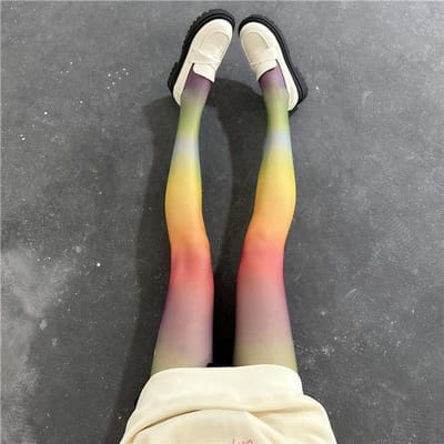 Collants Femme Dégradé Arc-en-ciel Transparent, Bas Élastiques Ombrés, Bas Colorés Transparents Pour Cosplay Fête Pride Été One Size black