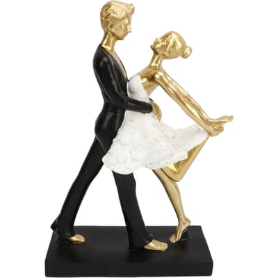 Décoration Sculpture Couple Romantique Dansant Résine Élégant Couple Danseur de Ballet Statue Figurine Or 7130W‑01 beige