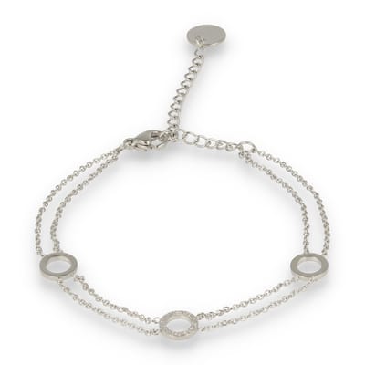 My Bendel - Zilverkleurige Dubbele Armband met Cirkels - Zilverkleurige Armband met Cirkels - Hypoallergeen Design - met Luxe Cadeauverpakking | Sieraden Voor Dames