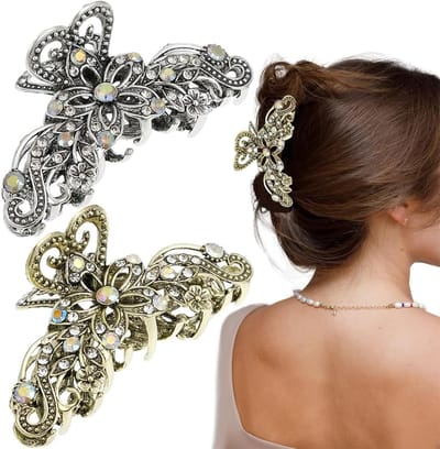 Vintage Haarspeld Set van 2, Retro Klemmen met Strass en Bloemmotief, Ideaal voor Vrouwen en Meisjes, Perfect voor Diverse Haarstijlen