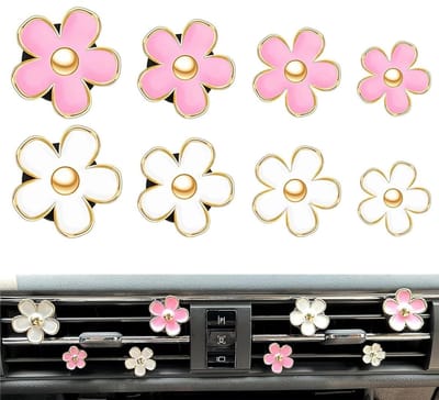 Dailygoods- Luchtverfrisserclips Madeliefjesdesign - Bloemenclips - Voor Auto/Woonkamer/Kantoor - 8 Stuks - Duurzaam - Hoogwaardige Kwaliteit