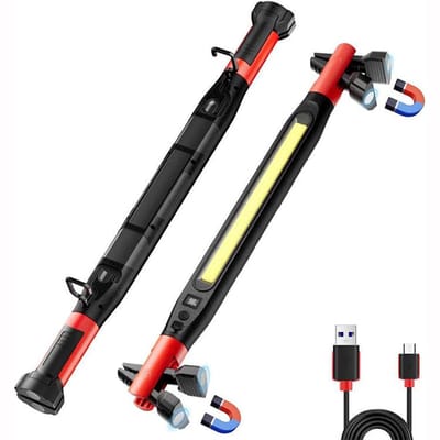 Namajunas - Magnetisch werklamp voor auto - Draagbare oplaadbare magnetische noodlamp - Draadloze motorkaplamp - LED-motorkaplamp – voor autoreparatie, garage, werkplaats en detailing auto - Werklamp met magneet & twee haken - Dimbare - Noodpakket