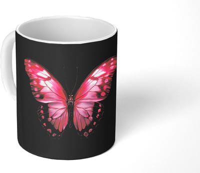 Mok - Koffiemok - Vlinder - Fuchsia - Grafisch - Mokken - 350 ML - Beker - Koffiemokken - Theemok