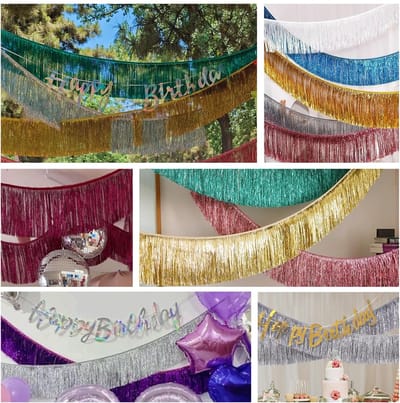 Thijox - Koninklijk Blauwe Franje Slinger 2M/20CM - Sparkly Klatergoud Metallic Folie Feestdecoratie voor Bruiloft, Verjaardag en Auto
