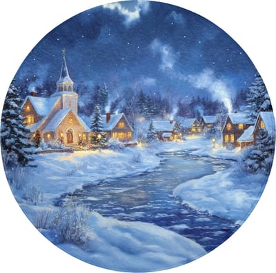 Badmat rond 70x70 cm - Antislip - Winteravond - Kerstdorp - Donker - Badmatten voor badkamer - Badkamermat - Douchemat - Ronde badkamer mat