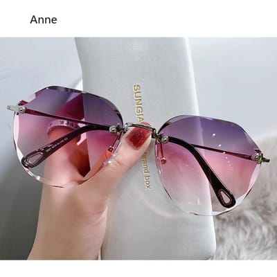 Trendy Metalen Randloze Zonnebril Dames Mode Designer Verloop Zonnebril Vrouwelijk Vintage Tinten Reizen UV400