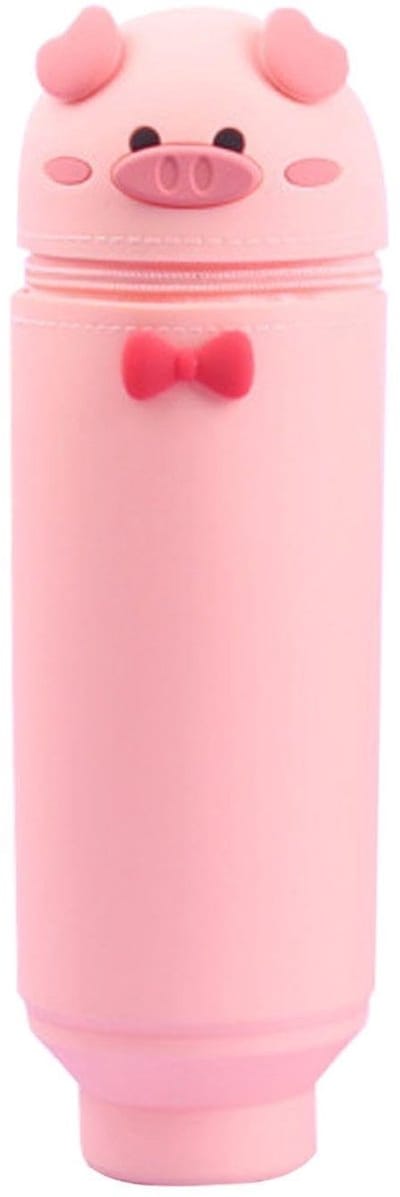 Dailygoods- Pennenhouder Varken - Siliconen - Creatief Ontwerp - Schrijfwaren voor Kinderen - Roze - 18 x 6,5 cm - Pennenbakje