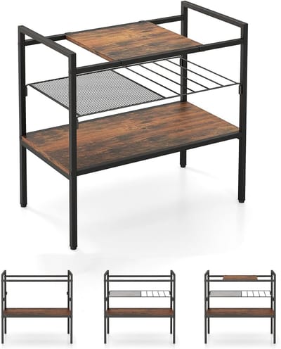 Houten Metalen Bijzettafel - Sidetable Nachtkastje - Woonkamer Kantoor - Verstelbare Planken - 60 x 33.5 x 61 cm