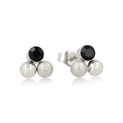 My Bendel - Zilverkleurige Oorknopjes met Zwarte Zirkonia 8mm - Elegante Zilverkleurige Oorstekers met Zwarte Zirkonia 8mm - met Luxe Cadeauverpakking | Sieraden Voor Dames
