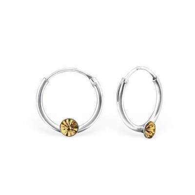 Aramat Jewels | Oorringen | Zilveren Kinder Oorringen met Kristallen – 12mm 925 Zilver | Licht Bruin | |12mm | Zilver | Kinderen, Volwassenen | Verkleurd niet