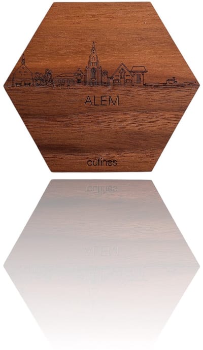 5x Onderzetters Skyline van Utrecht - 10x9cm - Notenhout